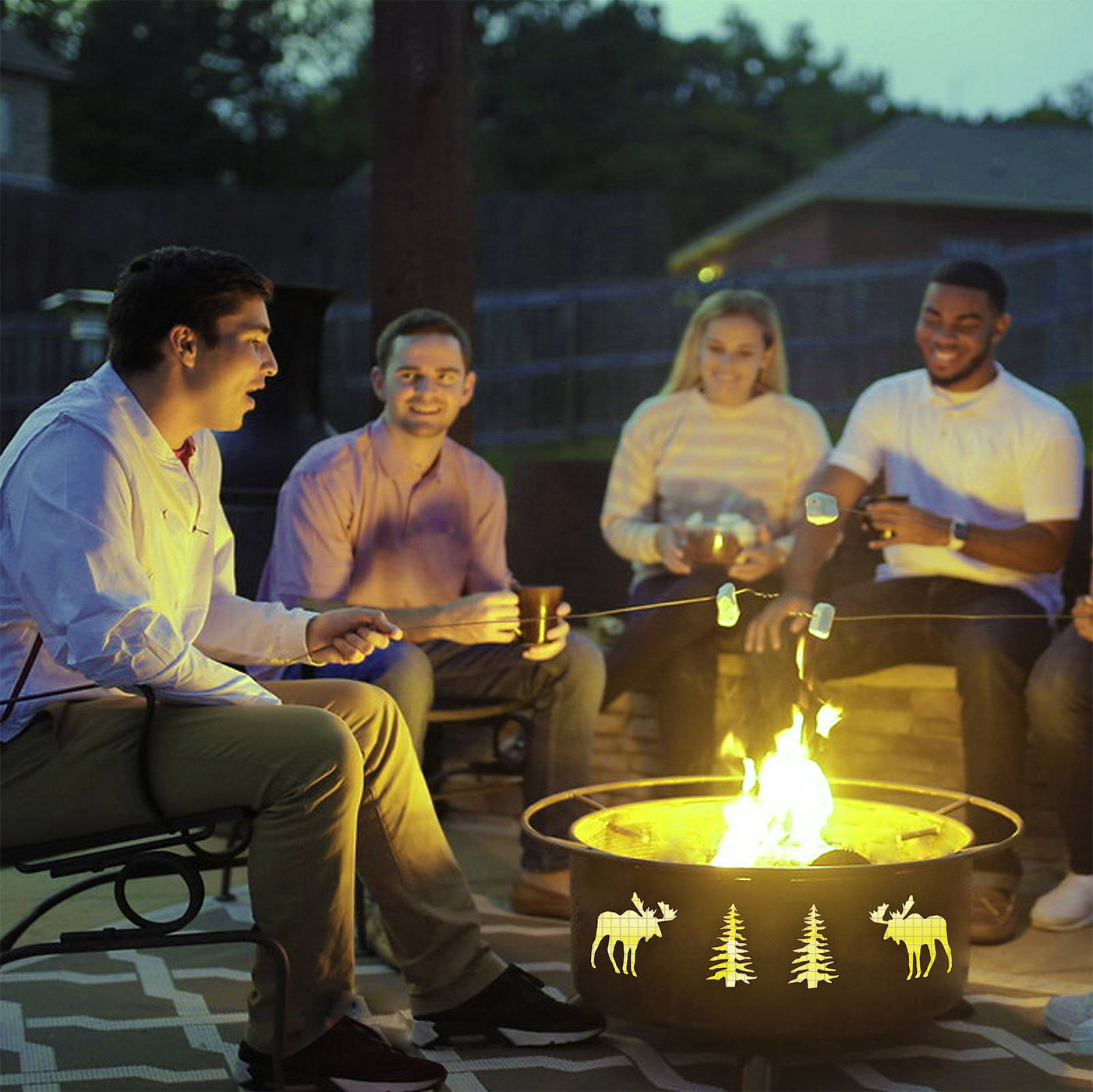 Patina Products F108 Moose & Trees Steel Outdoor Fire Pit - 24 x 24 x ...