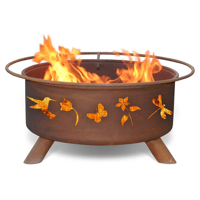 Patina Products F110 Flower & Garden Steel Outdoor Fire Pit - 24 x 24 x 11 in. - Natural Rust Patina Finish