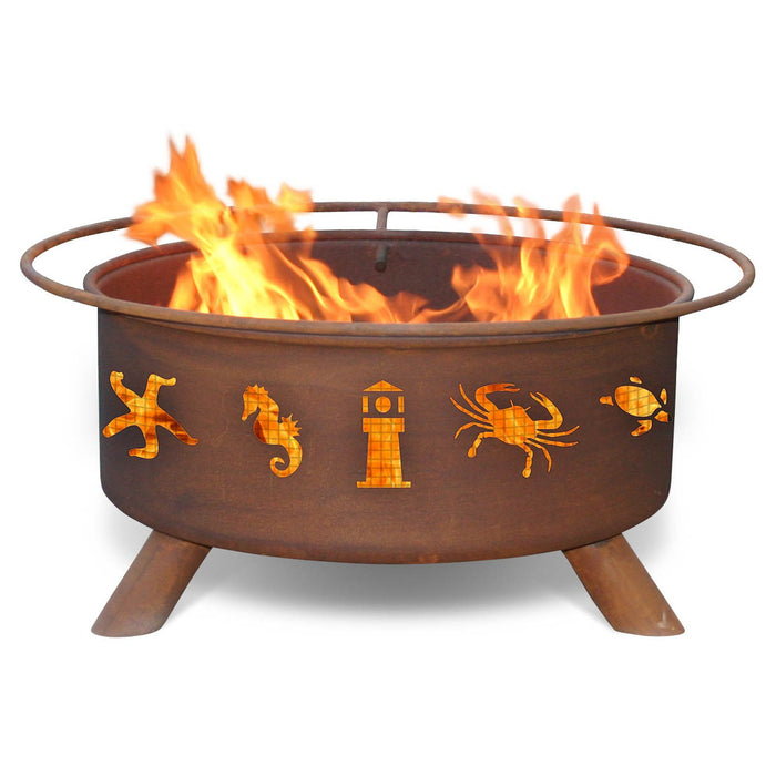 Patina Products F116 Atlantic Coast Steel Outdoor Fire Pit - 24 x 24 x 11 in. - Natural Rust Patina Finish