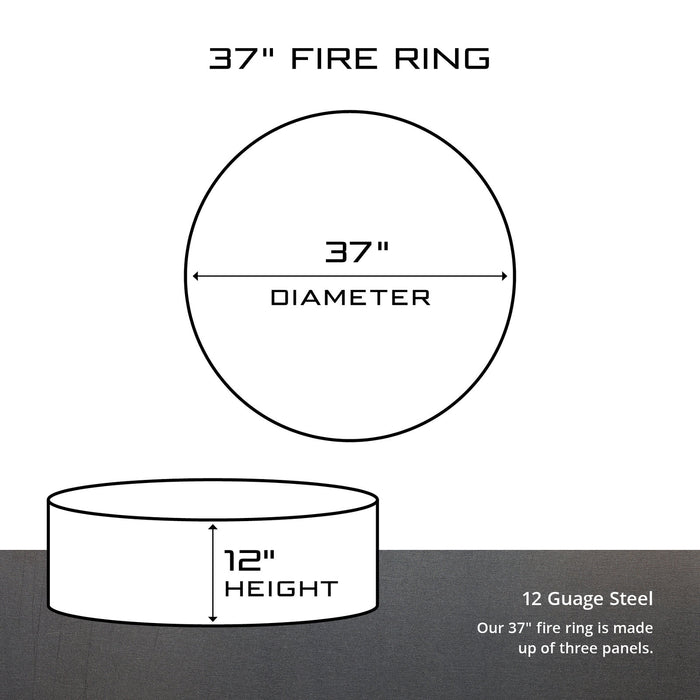PD Metals PB0937-FP Pine Bough Unpainted 12 in. Tall 37 in. Diameter Outdoor Fire Ring with Fire Poker - 37 x 37 x 12 in. - Unpainted Metal Gray